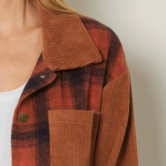 BNWT Cognac plaid and corduroy jacket - Picture 6 of 8